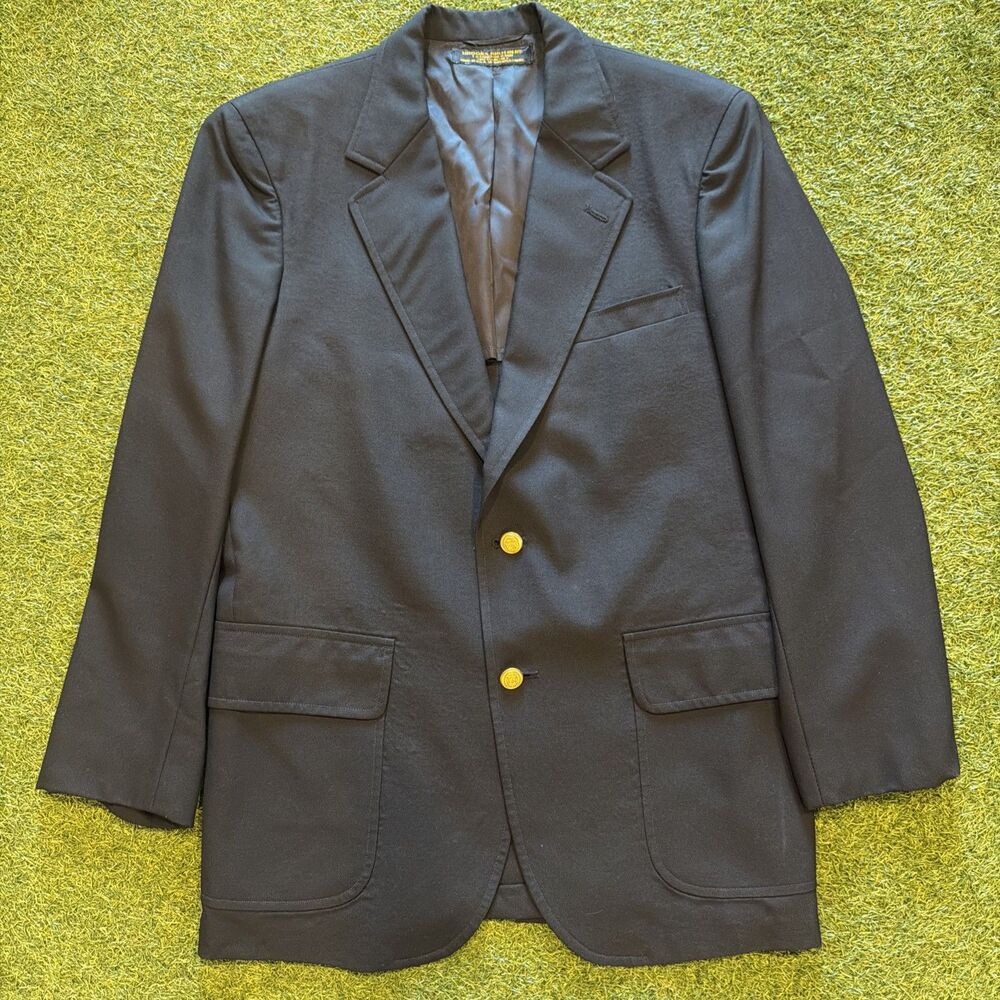 Brooks Brothers 346 Navy Blue Worsted Wool Blazer Gold Buttons 40 R Classic